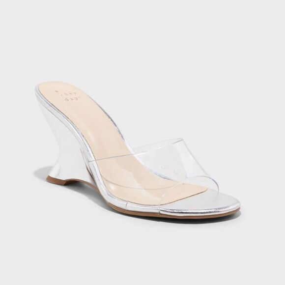 A New Day -  Women's Wedge High Heels Dress Memory Fo Silver - Picture 1 of 5